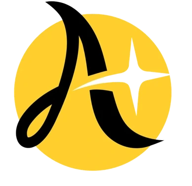 AKB Notary and Signing monogram, a script letter A over a gold disc