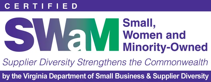 SWaM certified small woman-owned and minority-owned business logo, Commonwealth of Virginia